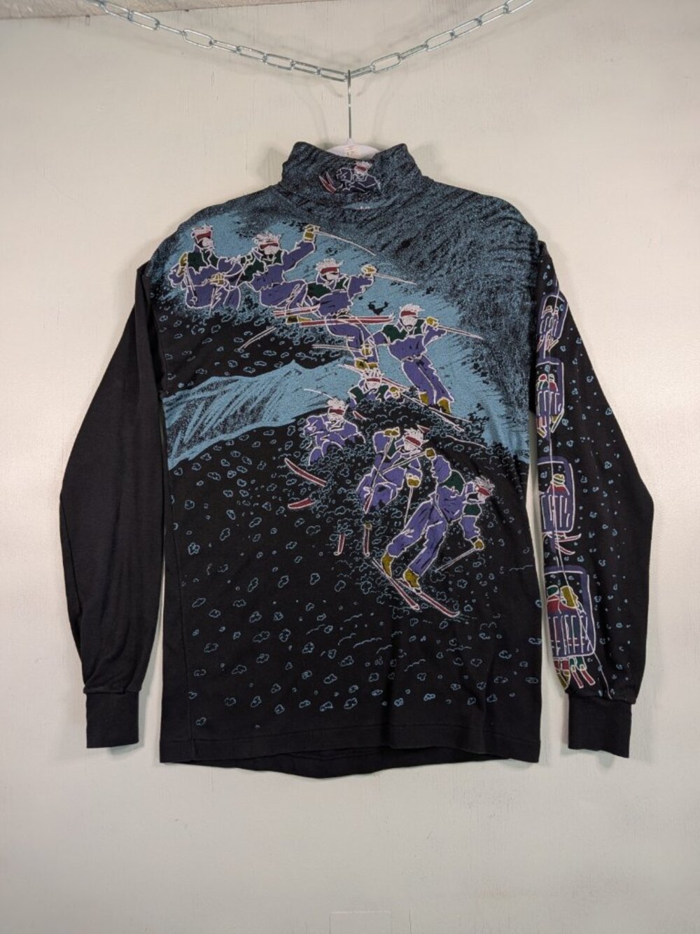Vintage 90s Kombi Ski Turtleneck Shirt All Over Print AOP Skiers Longsleeve S